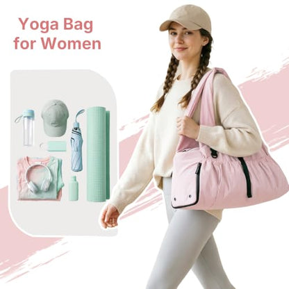 Yoga Mat Bag Yoga Bag for Women with Mat Holder Large Sport Gym Bag with Adjustable Yoga Mat Strap Shoes Compartment - color: Pink