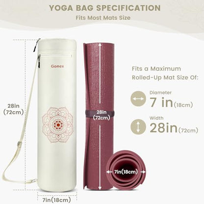 Gonex Yoga Mat Bag, Full-Zip Mat Carrier | 600D Oxford Fabric, Wet Pocket, Front Zip Pocket, Adjustable Strap, Fits Mats up to 26" - color: Beige