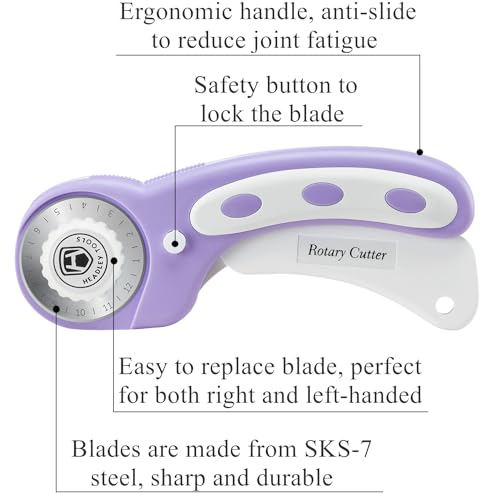 Headley Tools 45mm Rotary Cutter for Fabric, Ergonomic Handle Rolling Cutter with Safety Lock for Fabric Leather Crafting Sewing Quilting, Fabric Cutter Wheel Perfect for Left & Right Hand (Purple) - color: Purple, size: 45mm