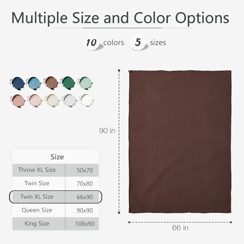 Carriediosa 100% Cotton Muslin Throw Blanket 66 x 90 Summer Gauze for Adult - color: Dark Brown, size: Twin XL