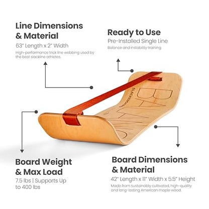 GIBBON SlackBoard, Balance Board Kids & Adults, Slackline Balance Trainer - color: 밸런스 - 1 라인
