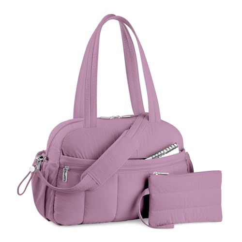 TOPDesign Travel Duffel Bag for Women, Puffer Gym Bag Sports Tote with Wet Pocket, Carry On Weekender with Luggage Sleeve (Purple) - color: Purple