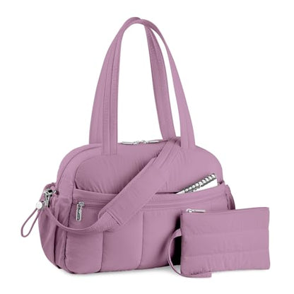 TOPDesign Travel Duffel Bag for Women, Puffer Gym Bag Sports Tote with Wet Pocket, Carry On Weekender with Luggage Sleeve (Purple) - color: Purple
