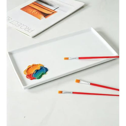 12 inch Ceramic Rectangle Paint Mixing Tray,Artist Porcelain Paint Palette for Watercolor Gouache Painting,Cleans-up Easily Butcher Tray