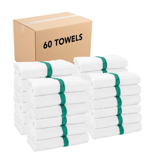 Arkwright White Bath Gym Towel - Case of 60 - Bulk 100% Cotton Soft Quick Dry Sweat Absorbent Hotel Quality Towels for Workout, Bathroom, Spa, Pool, 22 x 44 in, Green - color: Green, size: 22 x 44 in. (Bulk Case of 60)
