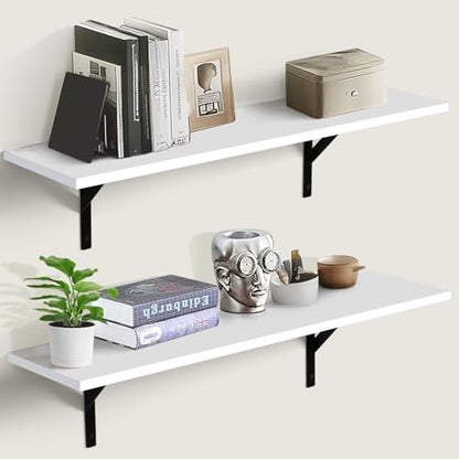 Tectocker-DOU 31.5" Long Floating Book Shelves for Wall, Heavy Duty, White - color: White, size: 31.5W×8D