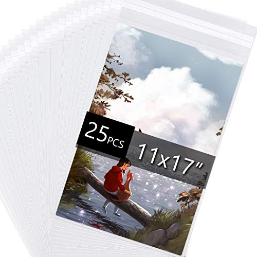 25 Pack Acid Free Crystal Sealed Clear Bags for 11x17 Art Prints, Photos | 1.496mil (Single Side), 11 3/7 Inches by 17 1/2 Inches - size: 11 inch x 17 inch