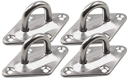 Heavy Duty Hammock Kits & Ceiling Hook Diamond Pad Eye Plates, 304 Stainless Steel & Black Zinc Galvanized Steel Corrosion Resistant, 2, 4 & 8 Packs - color: 4-Pack-Silver-M6