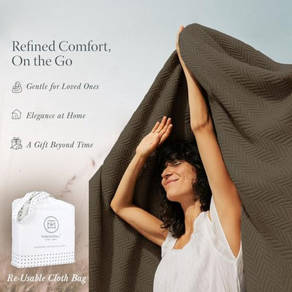 Threadmill Luxury 100% Cotton King Herringbone Blanket, Espresso - color: Espresso, size: King (106" x 92")