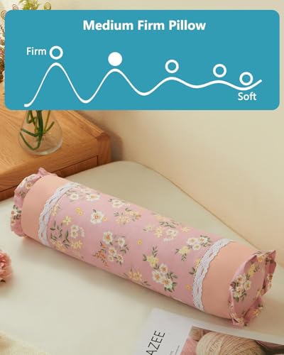Firm Buckwheat Hull Neck Pillow – Cervical Support with Adjustable Fill 15.7"x4.7", Cervical Pillow for Pain Relief, Ideal for Sleep, Travel Meditation, Pink - color: Flower-pink