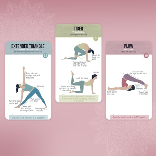 merka Yoga Cards Flashcard Deck - 50 Plastic Cards, One Size - 45 Asanas & Sanskrit Names - Yoga Gifts for Women