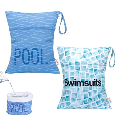 ALVA ALVABABY 2pcs Superior Waterproof Wet Dry Bags,Reusable with Two Zippered Pockets, Baby Cloth Diaper Wet Bags,Travel,Beach,Pool,Daycare,Soiled Baby Items,Yoga Gym Bag,Wet bag for Swimsuit - color: 02pool&swimsuit