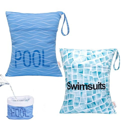 ALVA ALVABABY 2pcs Superior Waterproof Wet Dry Bags,Reusable with Two Zippered Pockets, Baby Cloth Diaper Wet Bags,Travel,Beach,Pool,Daycare,Soiled Baby Items,Yoga Gym Bag,Wet bag for Swimsuit - color: 02pool&swimsuit