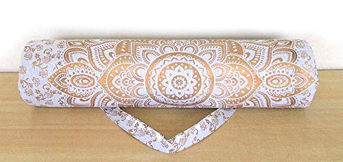 ICC Black Gold Mandala Full-Zip Exercise Yoga Mat Carry Bag Gym Beach Pilates Carrier Bags Hippie Mandala Indian Cotton Bag - style: White Gold Flower