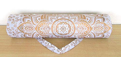 ICC Black Gold Mandala Full-Zip Exercise Yoga Mat Carry Bag Gym Beach Pilates Carrier Bags Hippie Mandala Indian Cotton Bag - style: White Gold Flower