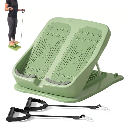 Slant Board for Calf Stretching, 9-Level with 2 Resistance Bands - color: Green