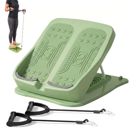 Slant Board for Calf Stretching, 9-Level with 2 Resistance Bands - color: Green