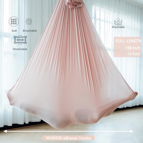 F.Life Aerial Silk Yoga Hammock & Swing for yoga Inversion,Strength training,starter hardware kit - color: Nude