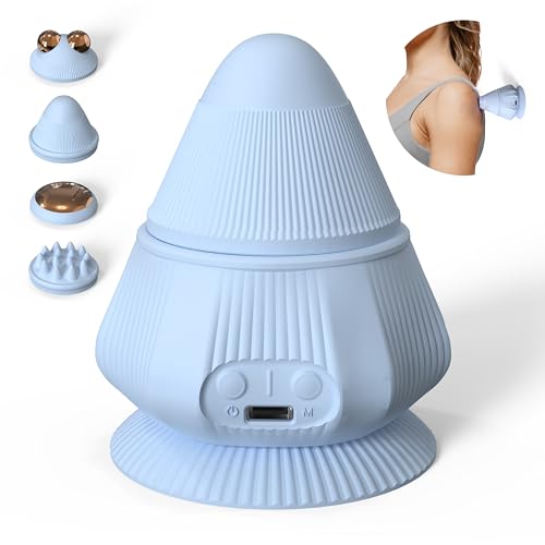 PROIRON Massage Ball with Suction Cup Pinpoint Deep Tissue Muscle Knot & Sore Relief, Vibration & Heating Trigger Point Massage Tool for Back Neck, Self-Massage Tool,4 Massage Heads - color: Blue(4 Heads)