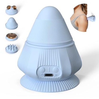 PROIRON Massage Ball with Suction Cup Pinpoint Deep Tissue Muscle Knot & Sore Relief, Vibration & Heating Trigger Point Massage Tool for Back Neck, Self-Massage Tool,4 Massage Heads - color: Blue(4 Heads)