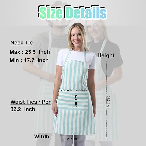TOSHEX Kitchen Apron Cotton Waterdrop Resistant Adjustable Button Women Men | Premium Cotton Cooking Apron with Pocket. Striped, Gift, Green - color: Green