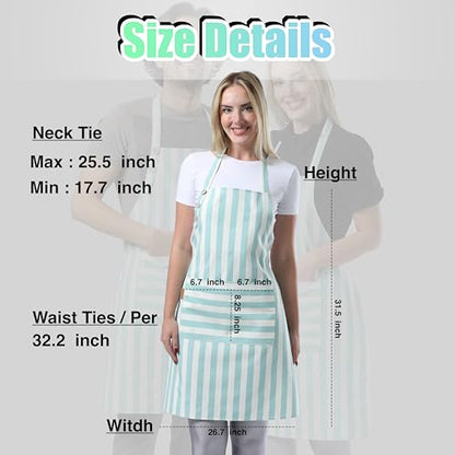TOSHEX Kitchen Apron Cotton Waterdrop Resistant Adjustable Button Women Men | Premium Cotton Cooking Apron with Pocket. Striped, Gift, Green - color: Green