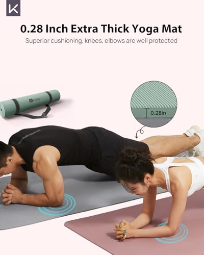 KEEP Extra Wide Yoga Mat, 7mm Thick 72" x 32" Exercise Mat | 7mm thick Extra wide yoga mat with carry strap for home workout, yoga, exercise and Pilates - color: Pale Green