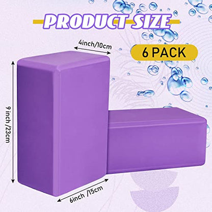 Wettarn 6 Pack Yoga Blocks 9 x 6 x 4 Inch EVA Foam, Lightweight | Non Slip, Yoga Props Accessories for Pilates, Stretching and Meditation - color: Purple