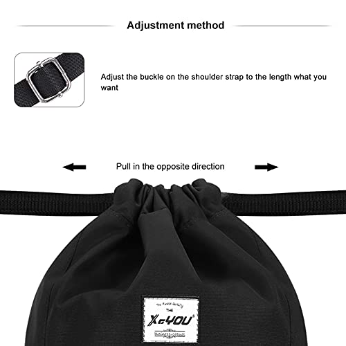 XEYOU Drawstring Backpack Bag Sport Gym Sackpack Beach Cinch Bag | Lightweight Swimming Bag, Water-Resistant Fabric, Travel Daypack for Women and Men - color: Black