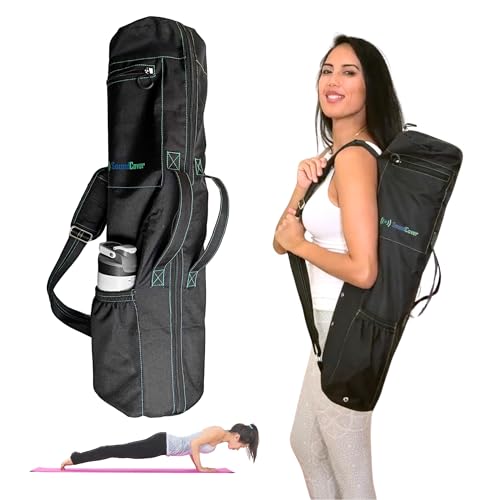 Extra Long Yoga Mat Bag for Men & Women, 3 Pockets, Full Zipper Water Resistant 600D Material, Large Water Bottle Pocket, Yoga Mat Carrier with Handles, Padded Shoulder Strap & Ventilation Vents
