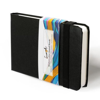 SEAMIART Watercolor Sketchbook Journal 3.5"x5.5" Travel Notebook 24 Sheets | 140 LB 300 GSM, Cold Press, Watercolor Paper Pad, Mixed Media Painting, PU Leather Cover, Acid Free, for Adults & Artists