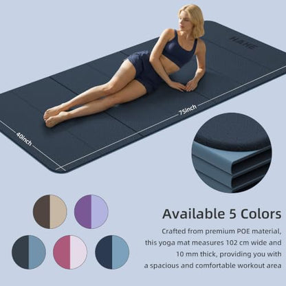 HAHE Extra Wide Folding Exercise Mat 75"x40"x0.4" TPE Fitness Mat - color: Gray & Haze Blue