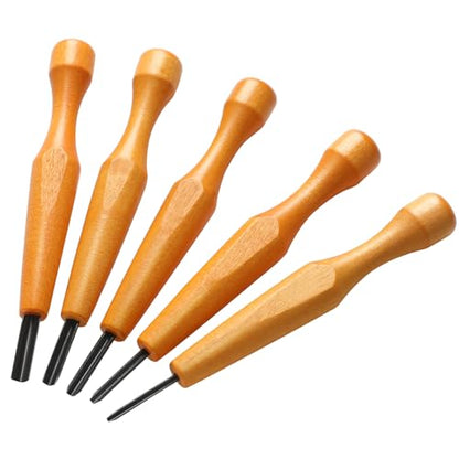 WILLBOND 5 Pcs Linoleum Carving Tool Set Wood Handle Linocut,Classic | V Shaped Chisel for Printmaking, Triangular Grip, Rubber Stamp Making, Block Cutting Kit, Woodcarving Projects - style: Classic