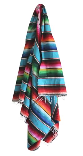 Del Mex Mexican Serape Blanket (X-Large, Turquoise) - color: Turquoise, size: X-Large