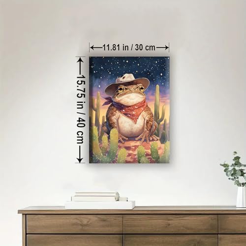 Aeontinity Cowboy Frog Starry Night Animal Framed Canvas DIY Paint by Numbers Kit Bar Cafe Cave Home Room Wall Bathroom Porch Patio Decor Gift, 16 x 12 Inch - color: COWBOY FROG STARRY NIGHT