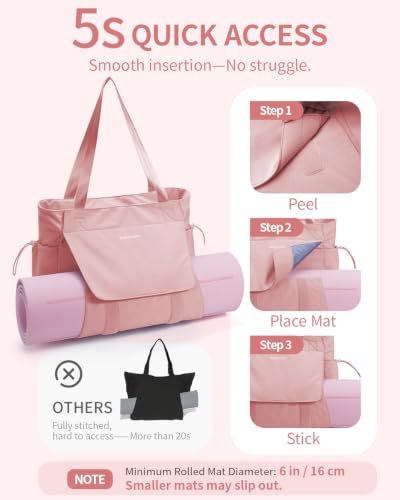 sportsnew Yoga Mat Bag Waterproof Tote Gym Bag Mat Carrier W/Wet Pocket - color: Lotus Root Pink