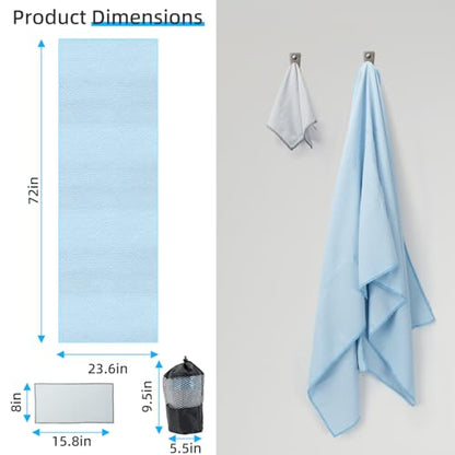 YESLIFE Non-Slip Yoga Towel, 72"x24", Blue | Microfiber yoga mat towel, grip dots, sweat absorbent, hot yoga Pilates workout, includes sweat towel, Blue - color: Light Blue