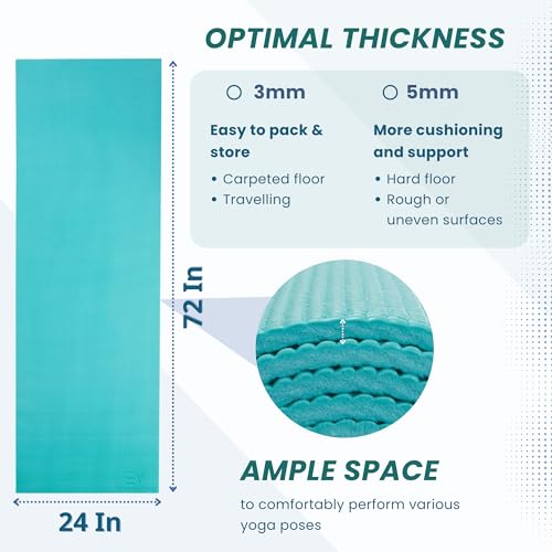 Everyday Yoga Deluxe Mat, Spacious 72"x24" Non-Slip, 3-5mm Extra Thick - color: Aqua, size: 3mm Thick