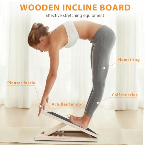 Slant Board for Calf Stretching, Adjustable Wooden Incline Board with Anti-Slip EVA Base, 300LB Capacity Portable Calf Stretcher for Physical Therapy, Squats, Ankle & Heel Support at Home/Gym
