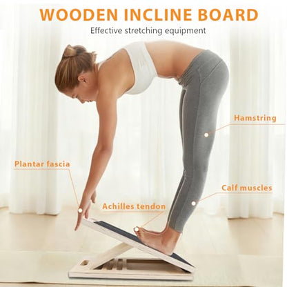 Slant Board for Calf Stretching, Adjustable Wooden Incline Board with Anti-Slip EVA Base, 300LB Capacity Portable Calf Stretcher for Physical Therapy, Squats, Ankle & Heel Support at Home/Gym