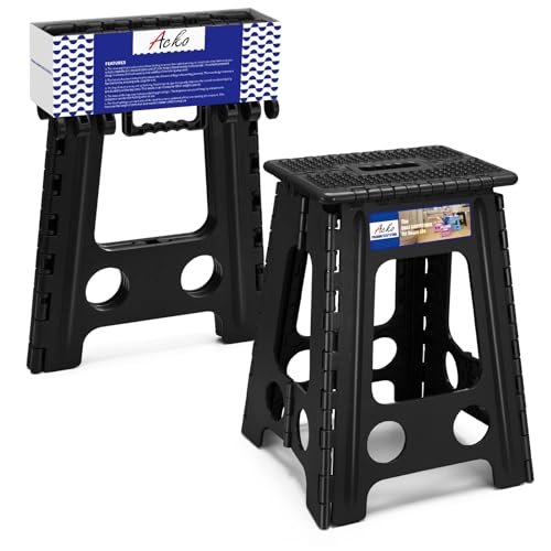 ACKO 17.5" Folding Step Stool, 400 lb Capacity with Safety Lock, Dot Black | Portable Foldable Stools with Handle, Heavy Duty Collapsible Non-Slip Foot Stool for Adults & Kids, Kitchen Bathroom Outdoor - color: Dot Black, size: 17.5 Inch