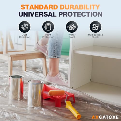 Axgatoxe 12 x 9 Ft Plastic Drop Cloths for Painting (6-Pack) | Plastic Painter's Sheeting & Tarps for Painting Supplies, Waterproof & Dust-proof Furniture/Couch/Floor Protection Cover - size: 6-Pack
