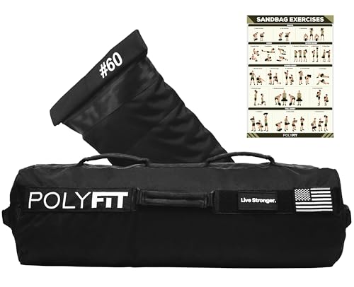 Polyfit Workout Sandbag Pro - Exact Sizing with Triple Closure Filler Bag - color: BLACK, size: 60 LB