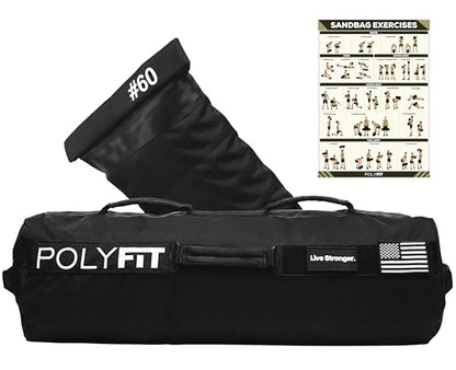 Polyfit Workout Sandbag Pro - Exact Sizing with Triple Closure Filler Bag - color: BLACK, size: 60 LB