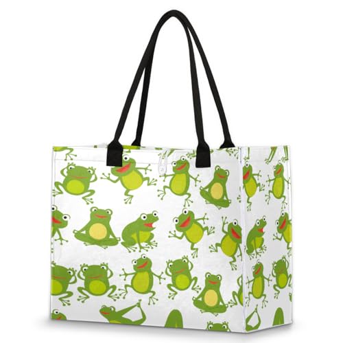 Pardick Frog Cute Tote Bag For Women Travel Bag Reusable Grocery Bag Utility Tote For Work Shopping Pool Beach Bag for Gift Outdoor - color: A- Frog Cute