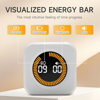 Rotating Productivity Timer, 5, 25, 10, 50 Minute Presets, Desk Cube | Gravity sensor with mute function; ADHD-friendly for work, study, kitchen and back to school - color: White