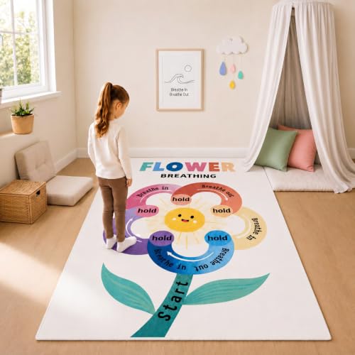 4 x 6 ft Flower Calming Corner Rug, Breathing Exercise Mat - color: Rainbow, size: 4' x 6', style: Sun