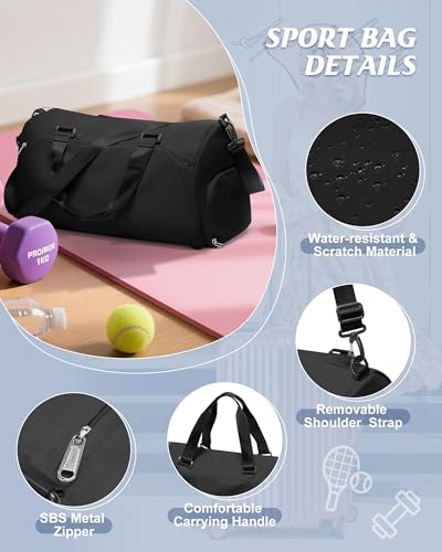 Gym Bag for Women with Shoe Compartment Lightweight Travel Duffle Bags Carry on Bag Overnight Weekender Duffel Bag with Wet Pocket Personal Item Travel Bag Tote Bag Workout Dance Bag Black - color: E12-Black