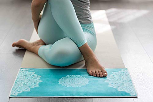 yogadesignlab | THE Hand Towel | Premium Non Slip Hand Towel | Designed in Bali | Colorful Eco Printed + Quick Dry + Soft | Hot Yoga, Bikram, Ashtanga, Sport, Barre, Travel (Mandala Turquoise) - color: Mandala Turquoise