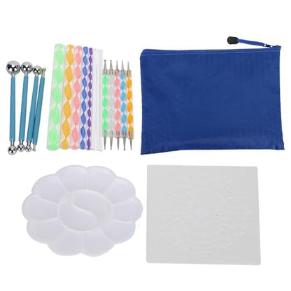 Anu Limen Mandala Dotting Tools Set, 20 Piece Rock Painting Kit with Acrylic Rods, Stencil, Paint Tray, Storage Bag